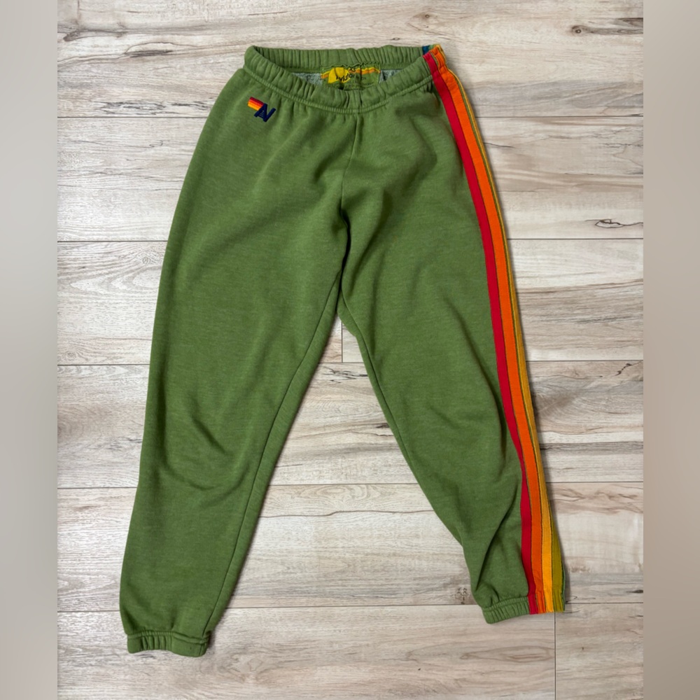 Aviator Nation Green Joggers with 6 Stripes
